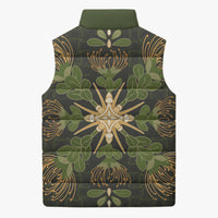 Hawaii Ohia Lehua Squares Sleeveless Puffer Jacket Hawaiian Quilt Inspired Floral Pattern