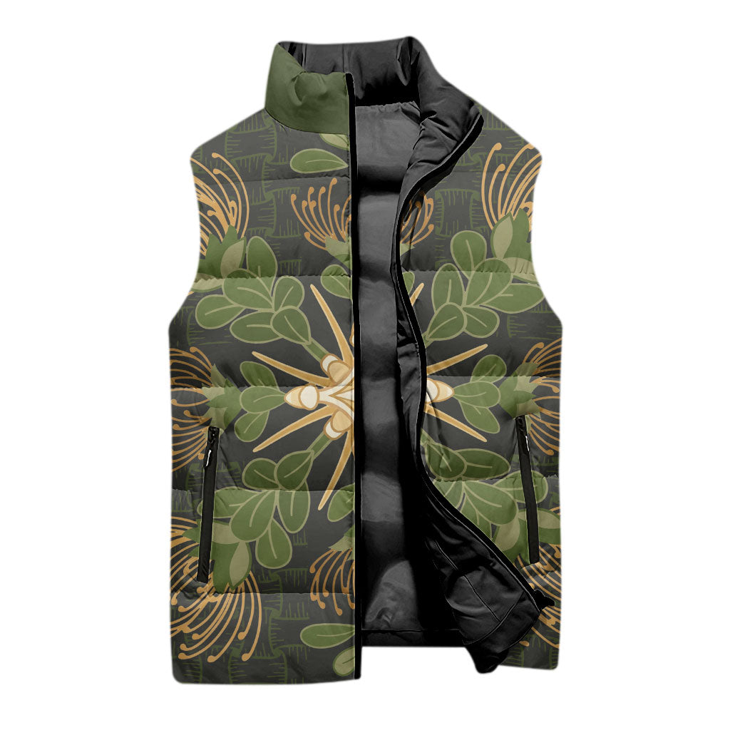 Hawaii Ohia Lehua Squares Sleeveless Puffer Jacket Hawaiian Quilt Inspired Floral Pattern