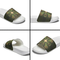 Hawaii Ohia Lehua Squares Slide Sandals Hawaiian Quilt Inspired Floral Pattern