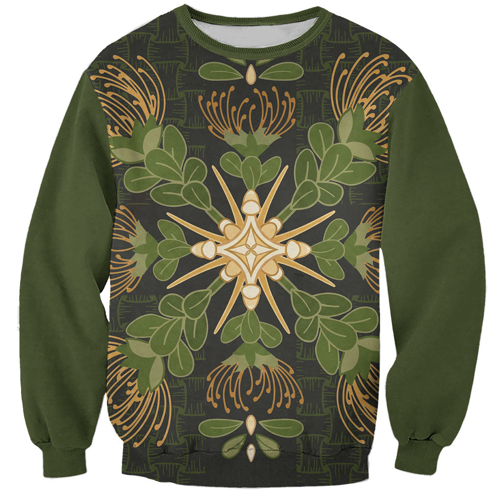 Hawaii Ohia Lehua Squares Sweatshirt Hawaiian Quilt Inspired Floral Pattern LT9 Unisex Green - Polynesian Pride