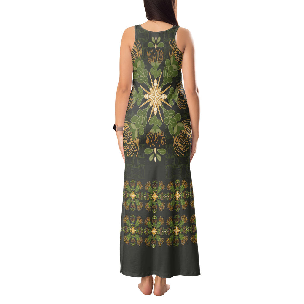 Hawaii Ohia Lehua Squares Tank Maxi Dress Hawaiian Quilt Inspired Floral Pattern