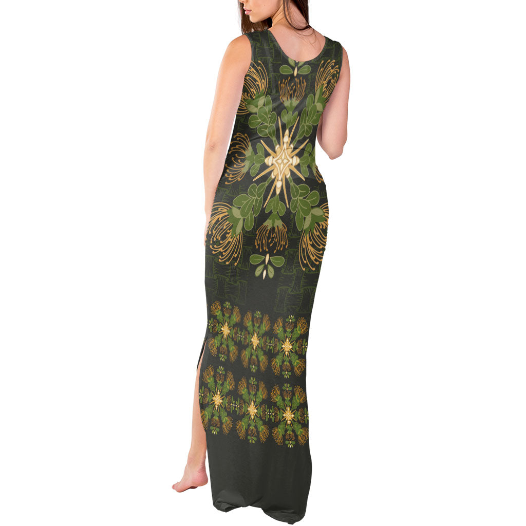 Hawaii Ohia Lehua Squares Tank Maxi Dress Hawaiian Quilt Inspired Floral Pattern