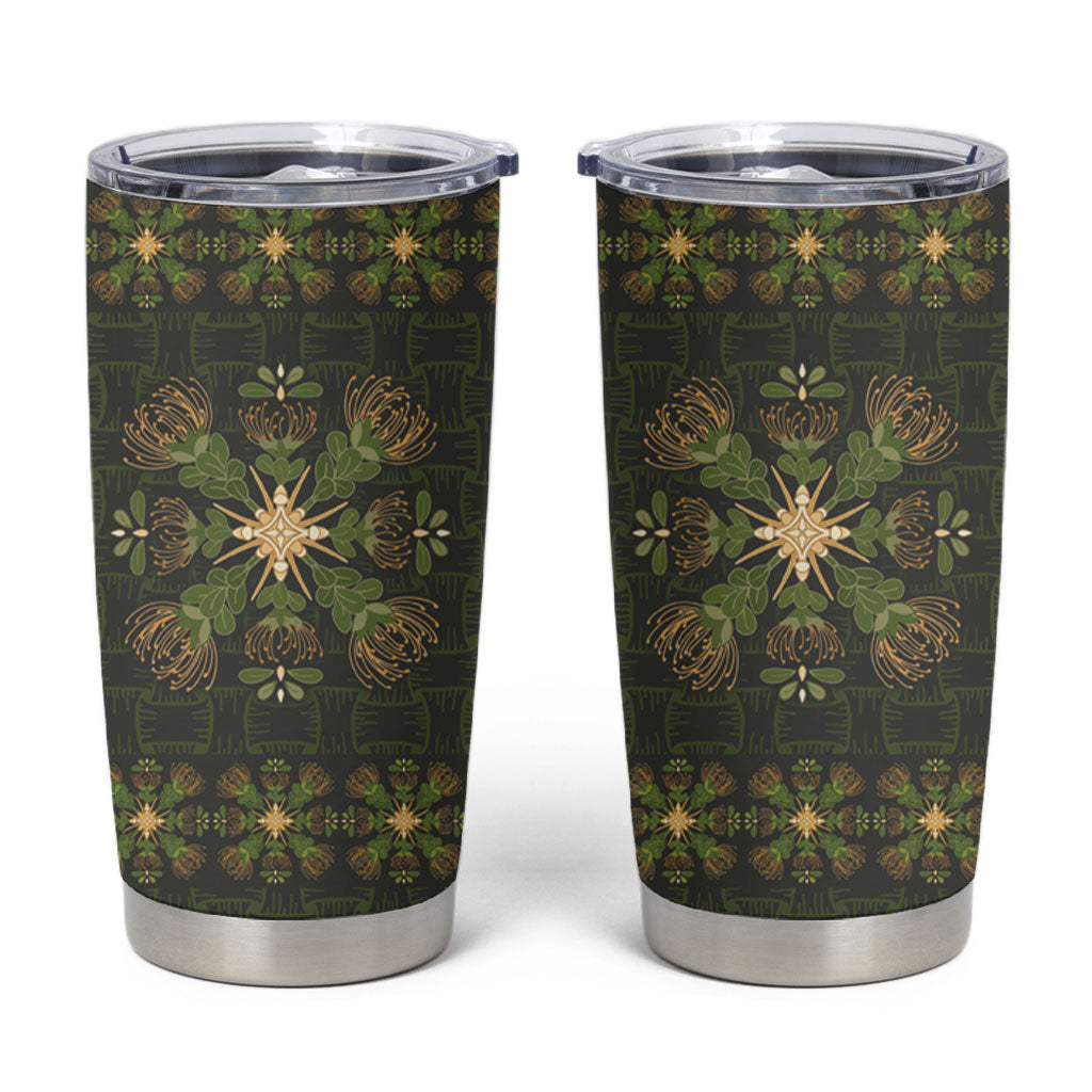 Hawaii Ohia Lehua Squares Tumbler Cup Hawaiian Quilt Inspired Floral Pattern LT9 Green - Polynesian Pride