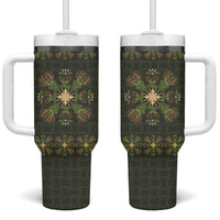 Hawaii Ohia Lehua Squares Tumbler With Handle Hawaiian Quilt Inspired Floral Pattern