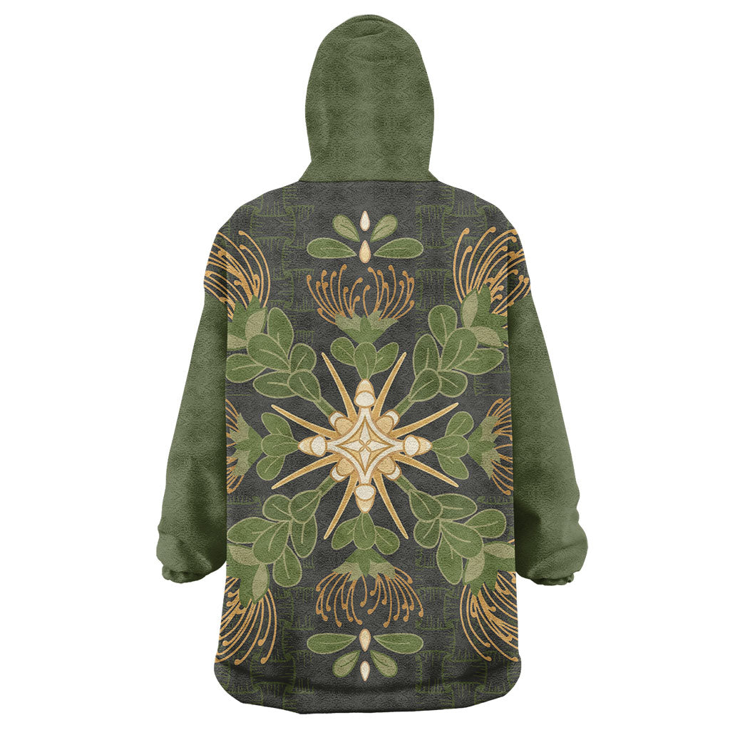 Hawaii Ohia Lehua Squares Wearable Blanket Hoodie Hawaiian Quilt Inspired Floral Pattern