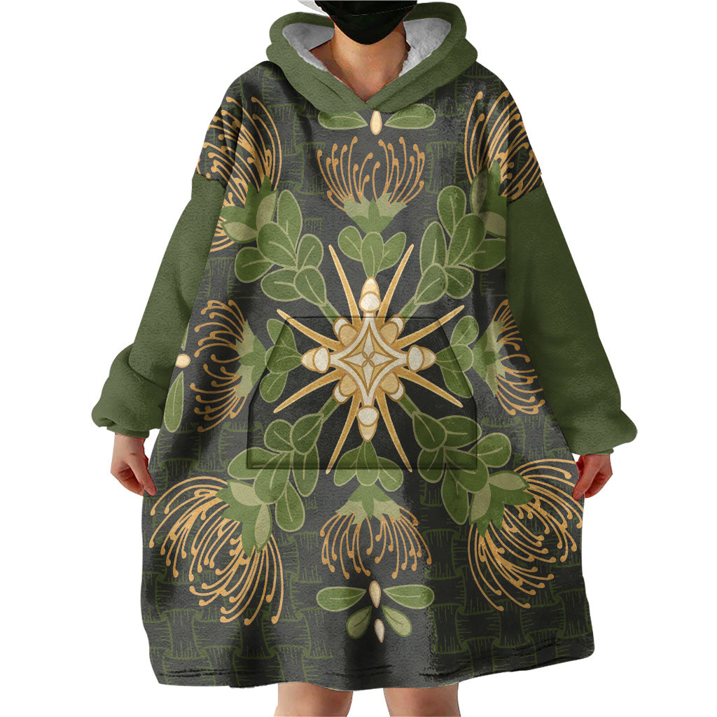 Hawaii Ohia Lehua Squares Wearable Blanket Hoodie Hawaiian Quilt Inspired Floral Pattern