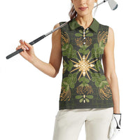 Hawaii Ohia Lehua Squares Women Sleeveless Polo Shirt Hawaiian Quilt Inspired Floral Pattern
