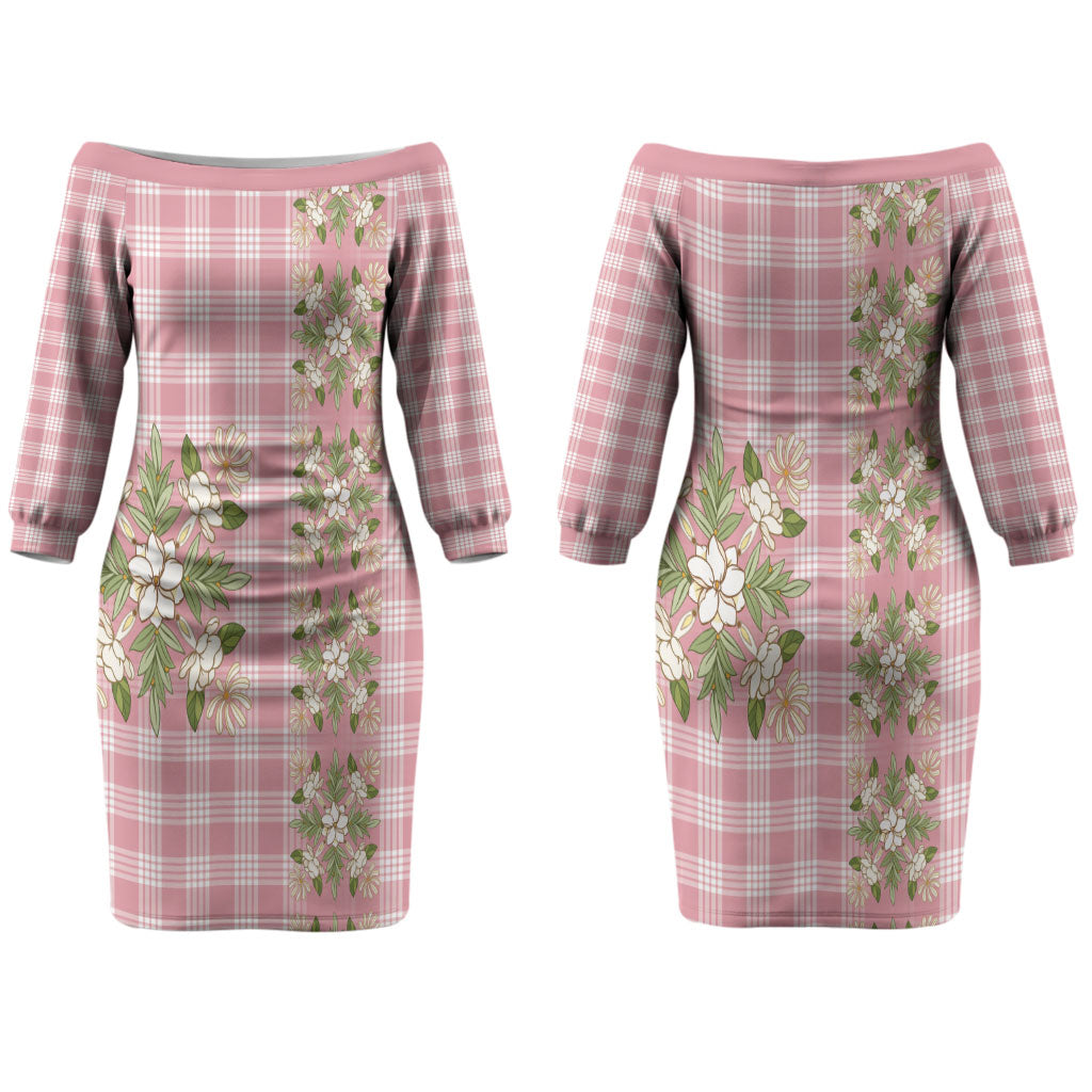 Akala Hamele Hawai'i Palaka Squares Maile Leaf Couples Matching Off The Shoulder Long Sleeve Dress and Long Sleeve Button Shirt Flowers Hawaiian Quilt Patterns