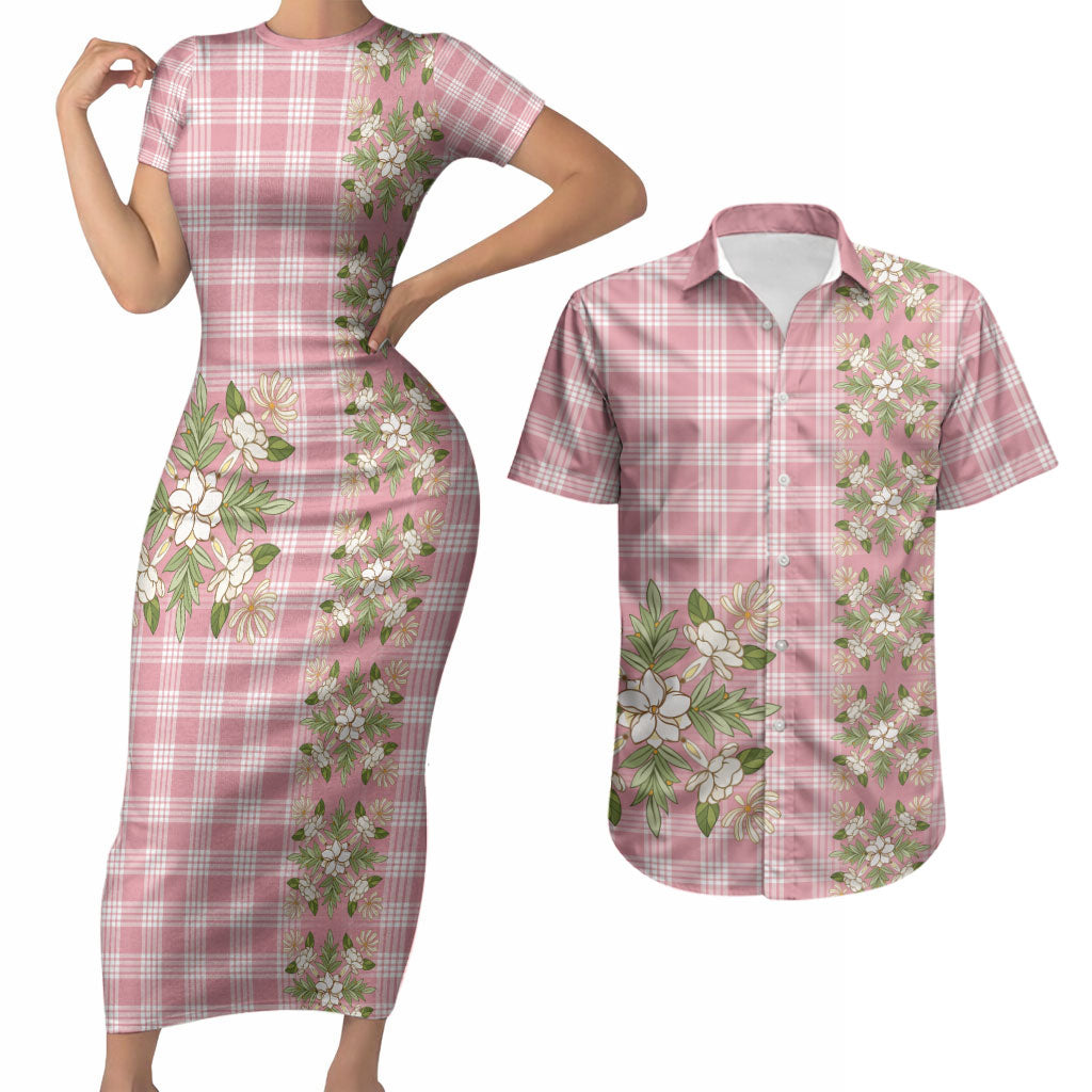 Akala Hamele Hawai'i Palaka Squares Maile Leaf Couples Matching Short Sleeve Bodycon Dress and Hawaiian Shirt Flowers Hawaiian Quilt Patterns