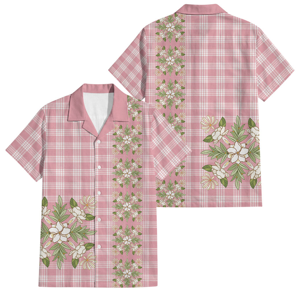 Akala Hamele Hawai'i Palaka Squares Maile Leaf Family Matching Off Shoulder Short Dress and Hawaiian Shirt Flowers Hawaiian Quilt Patterns