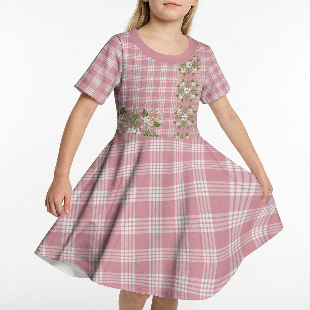 Akala Hamele Hawai'i Palaka Squares Maile Leaf Kid Short Sleeve Dress Flowers Hawaiian Quilt Patterns