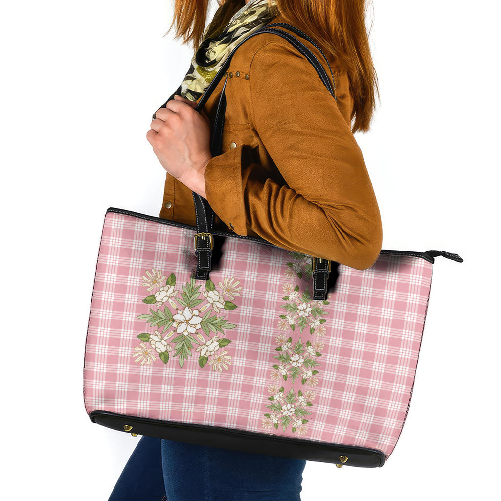 Akala Hamele Hawai'i Palaka Squares Maile Leaf Leather Tote Bag Flowers Hawaiian Quilt Patterns