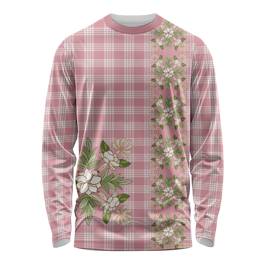 Akala Hamele Hawai'i Palaka Squares Maile Leaf Long Sleeve Shirt Flowers Hawaiian Quilt Patterns LT9 Unisex Dusty Rose - Polynesian Pride
