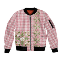 Akala Hamele Hawai'i Palaka Squares Maile Leaf Sleeve Zip Bomber Jacket Flowers Hawaiian Quilt Patterns