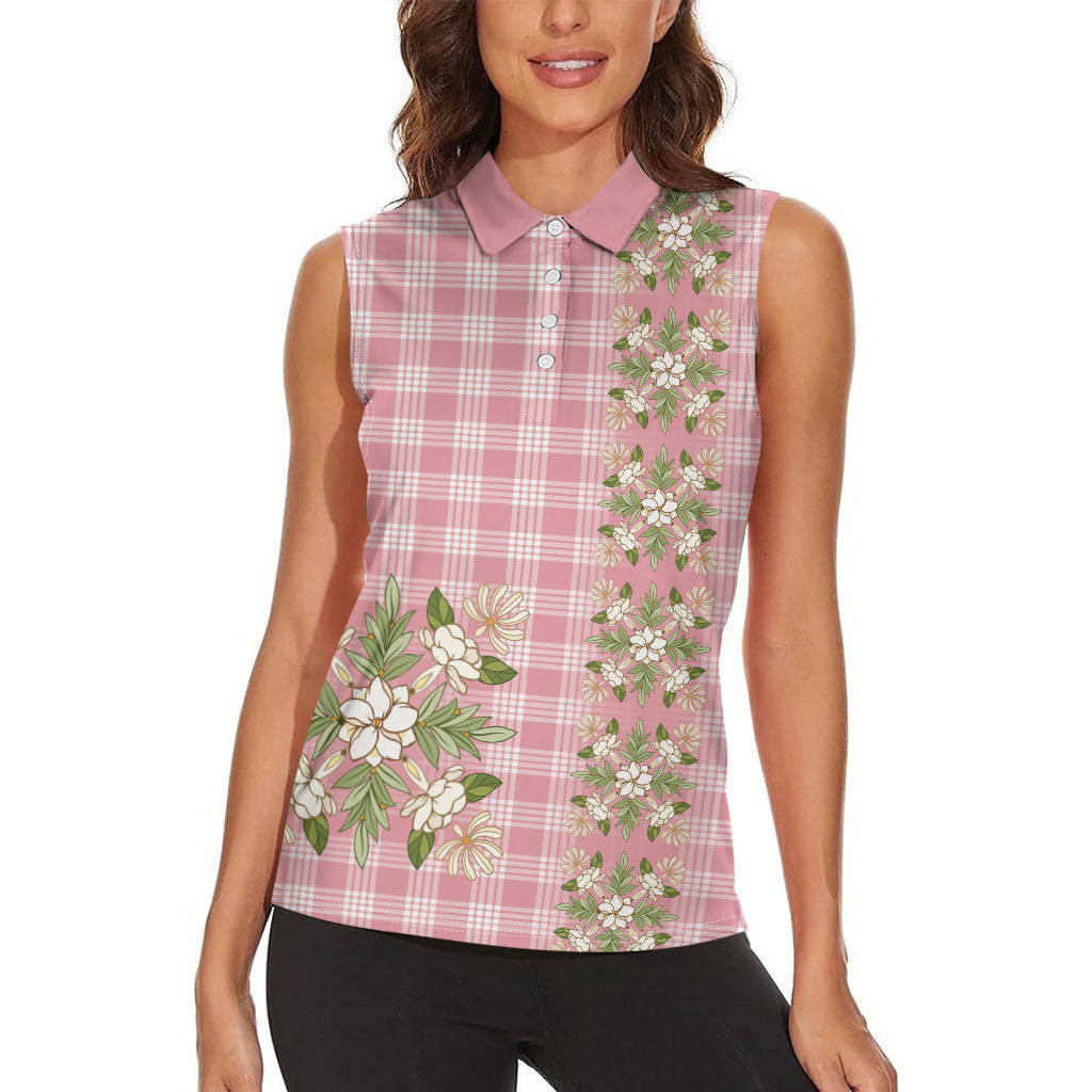 Akala Hamele Hawai'i Palaka Squares Maile Leaf Women Sleeveless Polo Shirt Flowers Hawaiian Quilt Patterns
