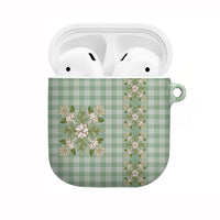 Liko Kukui Hawai'i Palaka Squares Maile Leaf AirPods Case Flowers Hawaiian Quilt Patterns LT9 Sage Green - Polynesian Pride