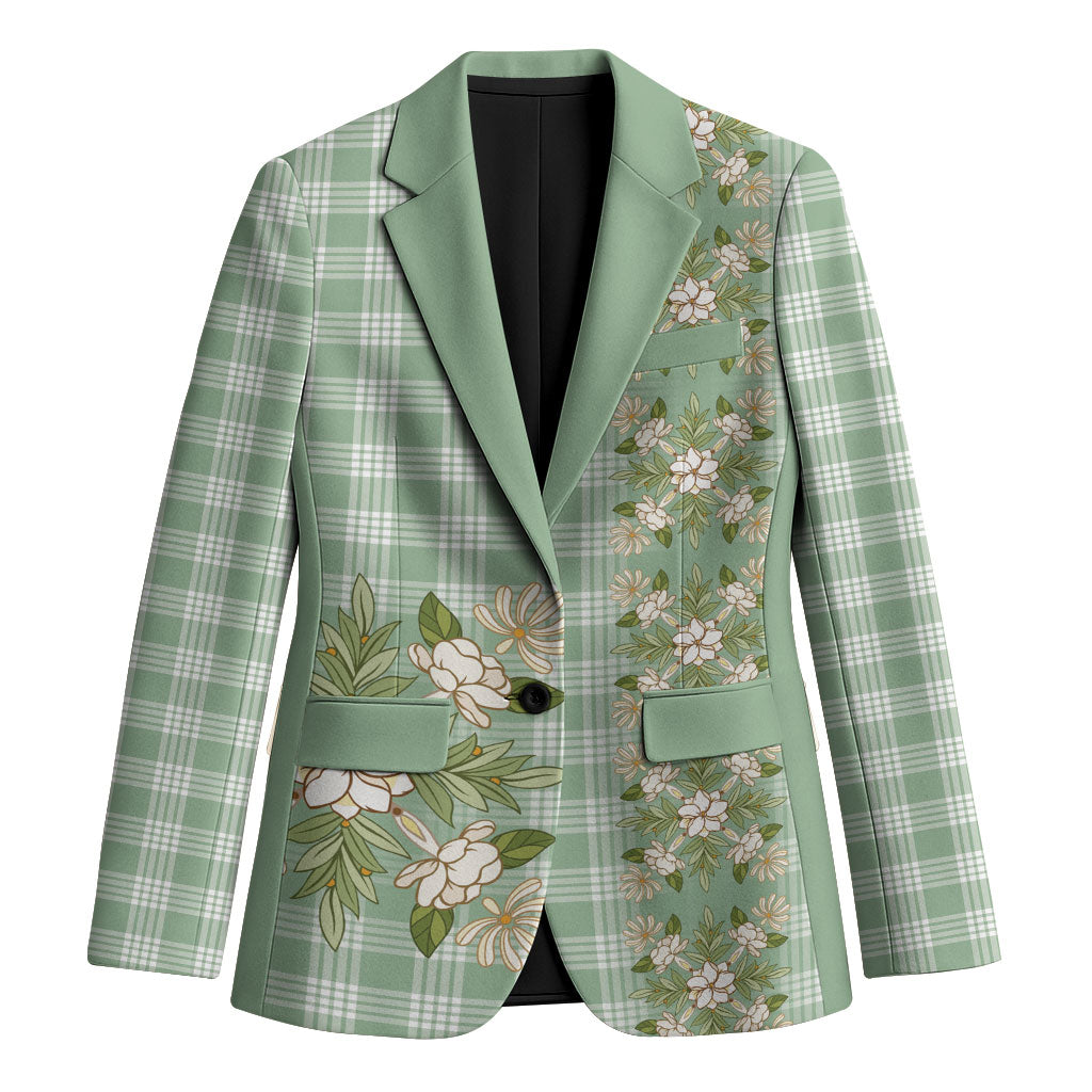Liko Kukui Hawai'i Palaka Squares Maile Leaf Blazer Flowers Hawaiian Quilt Patterns LT9 Unisex Sage Green - Polynesian Pride