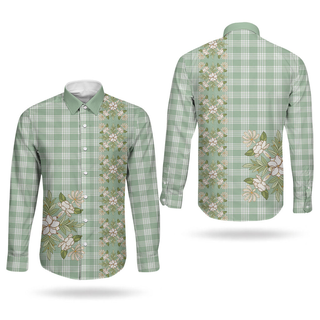 Liko Kukui Hawai'i Palaka Squares Maile Leaf Couples Matching Mermaid Dress and Long Sleeve Button Shirt Flowers Hawaiian Quilt Patterns
