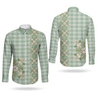 Liko Kukui Hawai'i Palaka Squares Maile Leaf Couples Matching Mermaid Dress and Long Sleeve Button Shirt Flowers Hawaiian Quilt Patterns