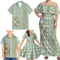 Liko Kukui Hawai'i Palaka Squares Maile Leaf Family Matching Off Shoulder Maxi Dress and Hawaiian Shirt Flowers Hawaiian Quilt Patterns