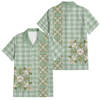 Liko Kukui Hawai'i Palaka Squares Maile Leaf Family Matching Off Shoulder Short Dress and Hawaiian Shirt Flowers Hawaiian Quilt Patterns