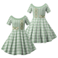 Liko Kukui Hawai'i Palaka Squares Maile Leaf Family Matching Off Shoulder Short Dress and Hawaiian Shirt Flowers Hawaiian Quilt Patterns