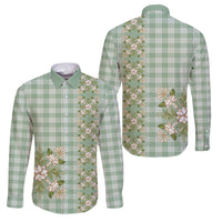 Liko Kukui Hawai'i Palaka Squares Maile Leaf Family Matching Puletasi and Hawaiian Shirt Flowers Hawaiian Quilt Patterns LT9 Dad's Shirt - Long Sleeve Sage Green - Polynesian Pride