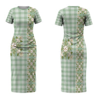 Liko Kukui Hawai'i Palaka Squares Maile Leaf Family Matching Short Sleeve Bodycon Dress and Hawaiian Shirt Flowers Hawaiian Quilt Patterns LT9 Mom's Dress Sage Green - Polynesian Pride