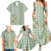 Liko Kukui Hawai'i Palaka Squares Maile Leaf Family Matching Summer Maxi Dress and Hawaiian Shirt Flowers Hawaiian Quilt Patterns