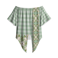 Liko Kukui Hawai'i Palaka Squares Maile Leaf Off Shoulder Wrap Waist Top Flowers Hawaiian Quilt Patterns LT9 Sage Green - Polynesian Pride