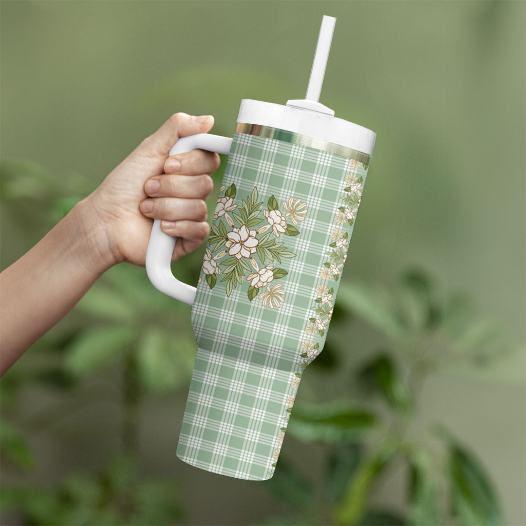 Liko Kukui Hawai'i Palaka Squares Maile Leaf Tumbler With Handle Flowers Hawaiian Quilt Patterns