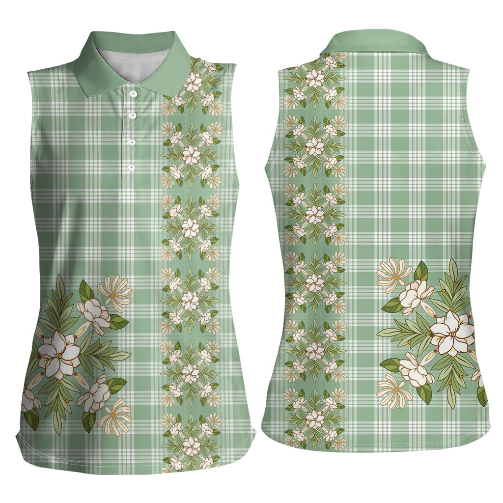 Liko Kukui Hawai'i Palaka Squares Maile Leaf Women Sleeveless Polo Shirt Flowers Hawaiian Quilt Patterns LT9 - Polynesian Pride