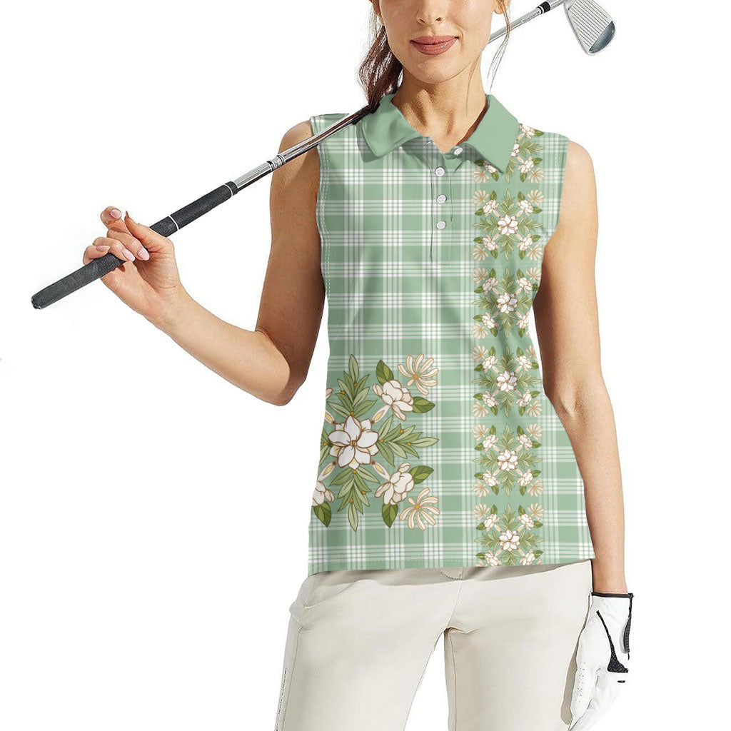 Liko Kukui Hawai'i Palaka Squares Maile Leaf Women Sleeveless Polo Shirt Flowers Hawaiian Quilt Patterns LT9 - Polynesian Pride