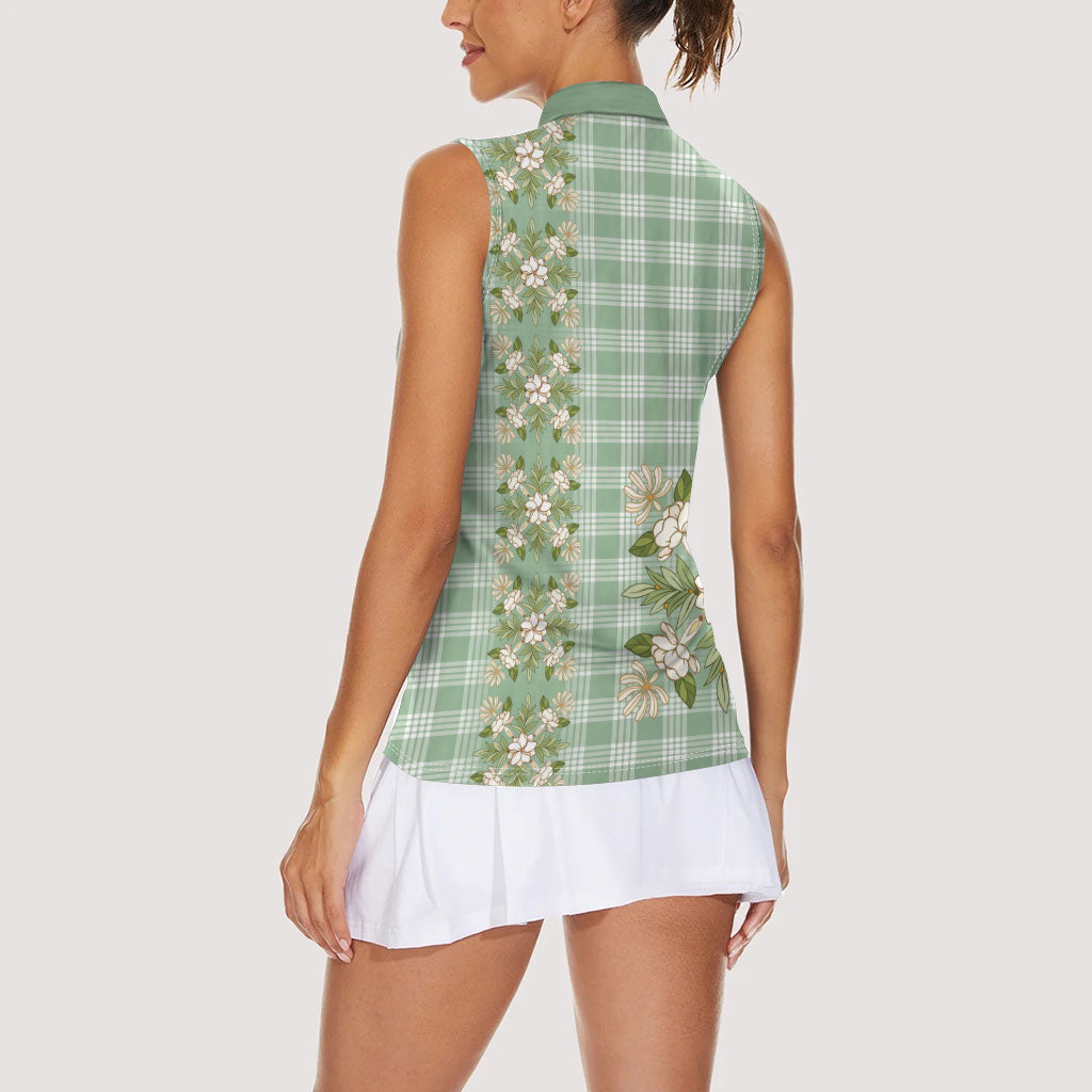Liko Kukui Hawai'i Palaka Squares Maile Leaf Women Sleeveless Polo Shirt Flowers Hawaiian Quilt Patterns LT9 - Polynesian Pride
