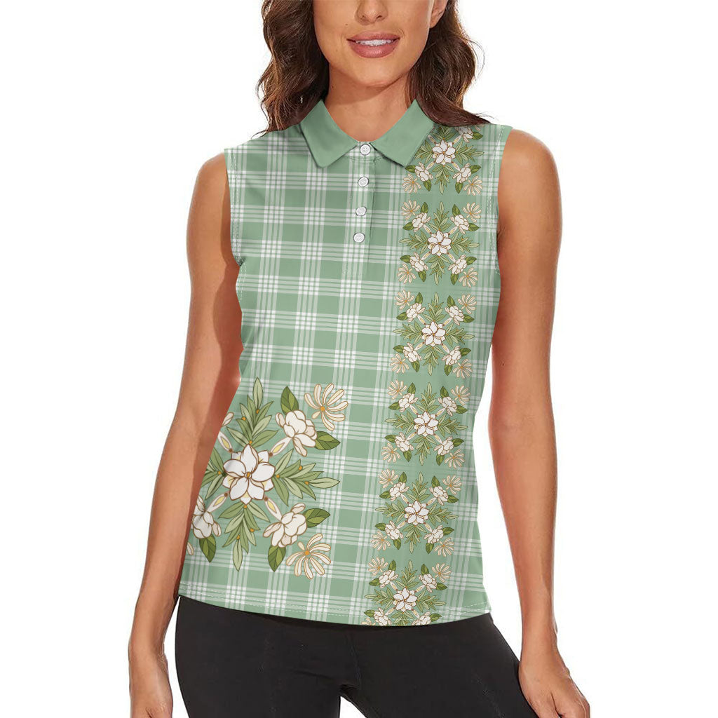Liko Kukui Hawai'i Palaka Squares Maile Leaf Women Sleeveless Polo Shirt Flowers Hawaiian Quilt Patterns LT9 - Polynesian Pride