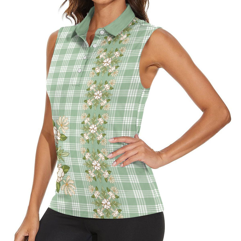 Liko Kukui Hawai'i Palaka Squares Maile Leaf Women Sleeveless Polo Shirt Flowers Hawaiian Quilt Patterns LT9 - Polynesian Pride