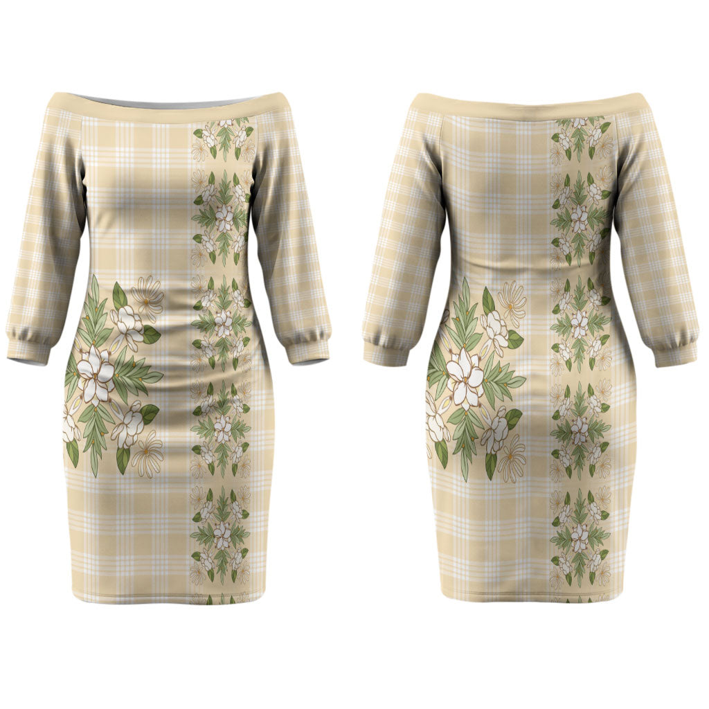 Melemele Ahiahia Hawai'i Palaka Squares Maile Leaf Family Matching Off The Shoulder Long Sleeve Dress and Hawaiian Shirt Flowers Hawaiian Quilt Patterns