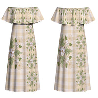 Melemele Ahiahia Hawai'i Palaka Squares Maile Leaf Family Matching Off Shoulder Maxi Dress and Hawaiian Shirt Flowers Hawaiian Quilt Patterns LT9 Mom's Dress Pastel Yellow - Polynesian Pride