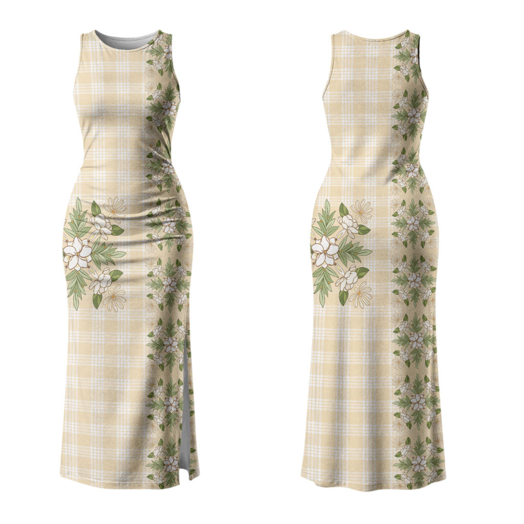 Melemele Ahiahia Hawai'i Palaka Squares Maile Leaf Family Matching Tank Maxi Dress and Hawaiian Shirt Flowers Hawaiian Quilt Patterns LT9 Mom's Dress Pastel Yellow - Polynesian Pride