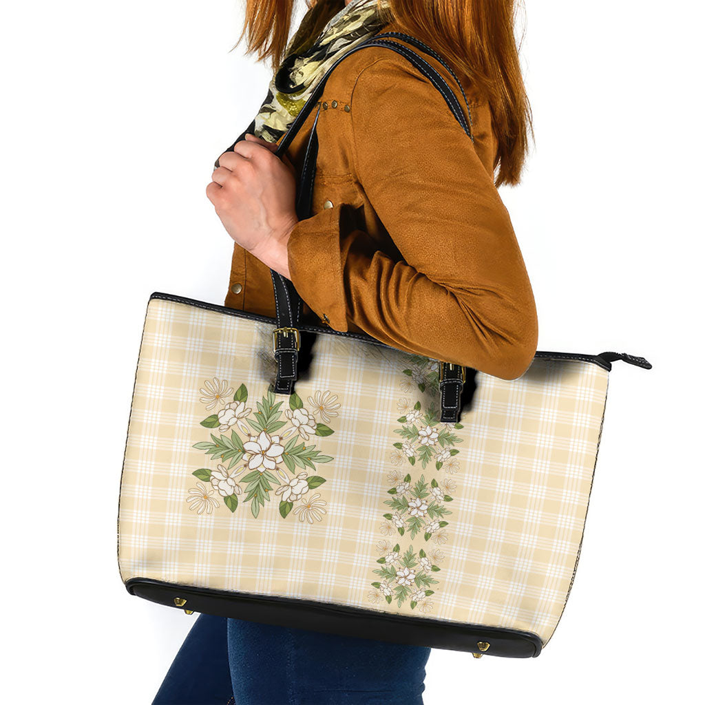 Melemele Ahiahia Hawai'i Palaka Squares Maile Leaf Leather Tote Bag Flowers Hawaiian Quilt Patterns