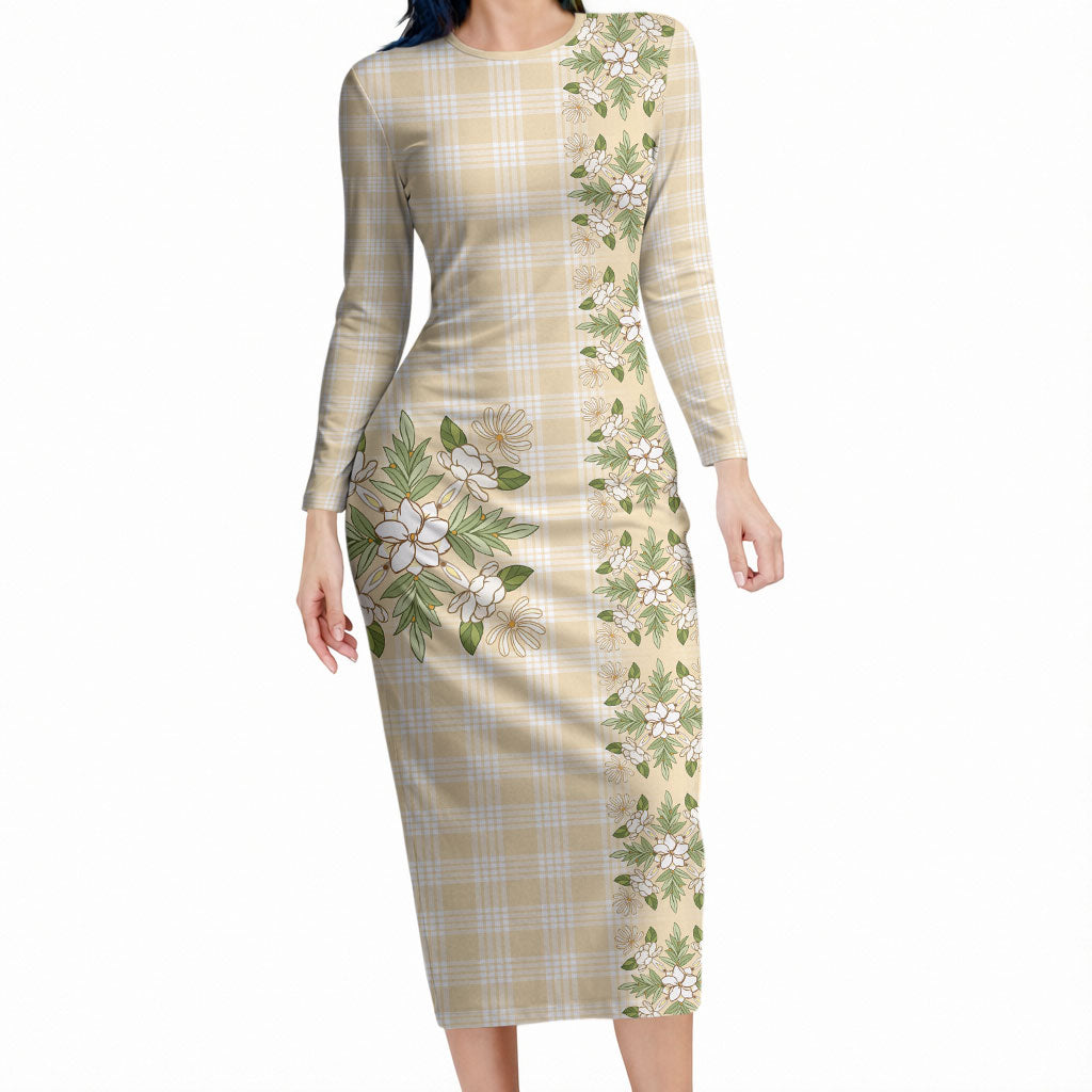 Melemele Ahiahia Hawai'i Palaka Squares Maile Leaf Long Sleeve Bodycon Dress Flowers Hawaiian Quilt Patterns