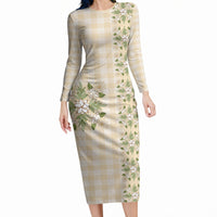 Melemele Ahiahia Hawai'i Palaka Squares Maile Leaf Long Sleeve Bodycon Dress Flowers Hawaiian Quilt Patterns