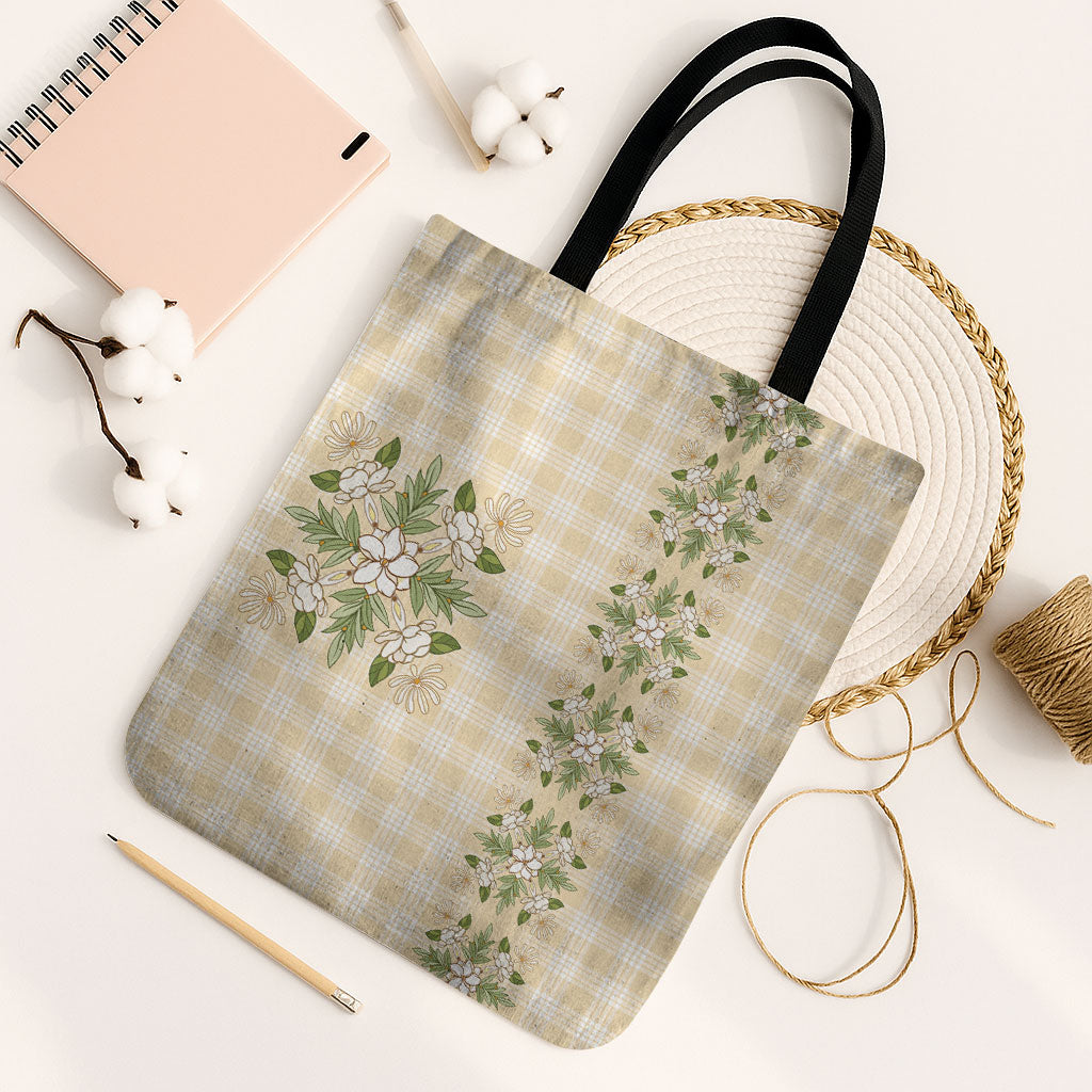 Melemele Ahiahia Hawai'i Palaka Squares Maile Leaf Tote Bag Flowers Hawaiian Quilt Patterns