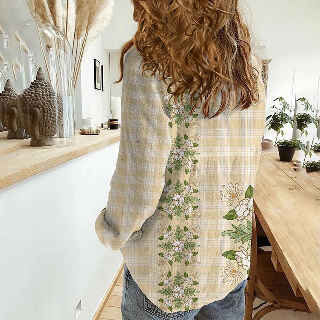Melemele Ahiahia Hawai'i Palaka Squares Maile Leaf Women Casual Shirt Flowers Hawaiian Quilt Patterns LT9 - Polynesian Pride