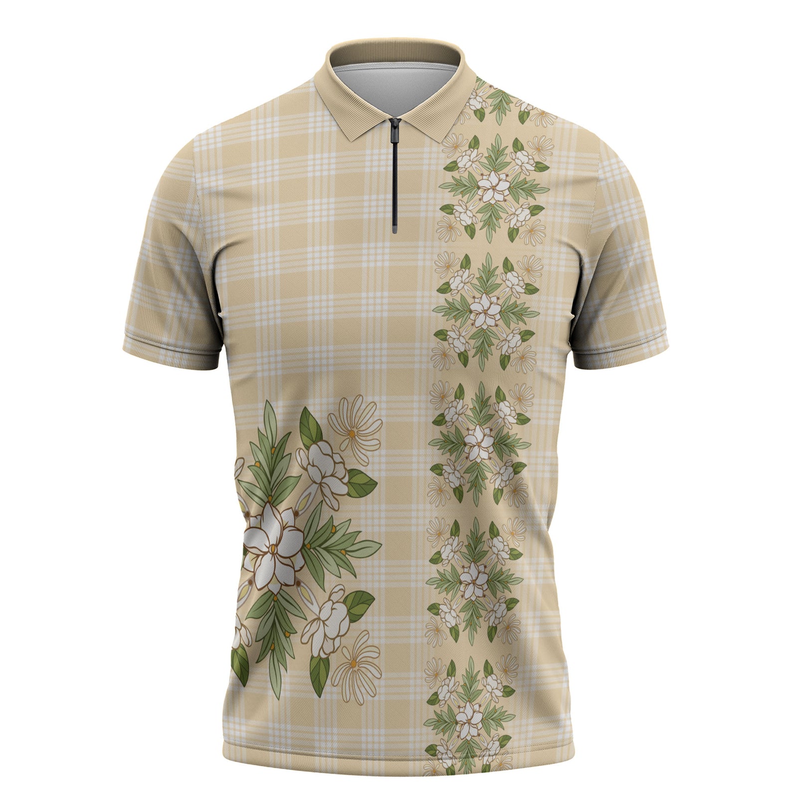 Melemele Ahiahia Hawai'i Palaka Squares Maile Leaf Zipper Polo Shirt Flowers Hawaiian Quilt Patterns