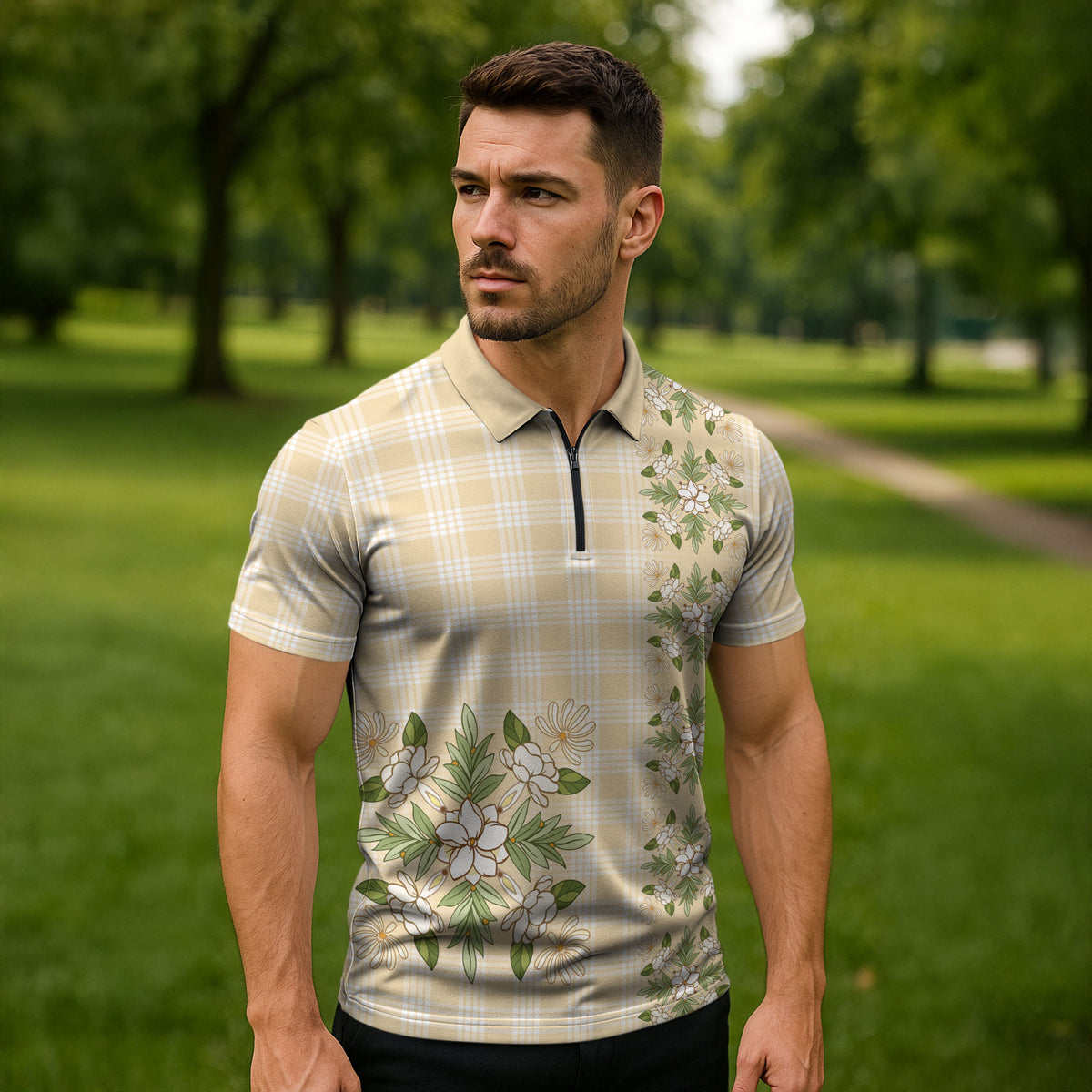 Melemele Ahiahia Hawai'i Palaka Squares Maile Leaf Zipper Polo Shirt Flowers Hawaiian Quilt Patterns
