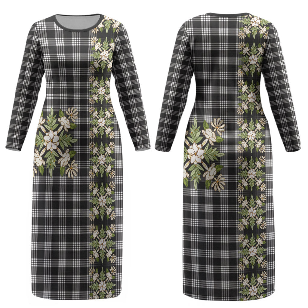 Pauli Hawai'i Palaka Squares Maile Leaf Couples Matching Long Sleeve Bodycon Dress and Long Sleeve Button Shirt Flowers Hawaiian Quilt Patterns