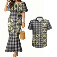 Pauli Hawai'i Palaka Squares Maile Leaf Couples Matching Mermaid Dress and Hawaiian Shirt Flowers Hawaiian Quilt Patterns LT9 Soft Black - Polynesian Pride