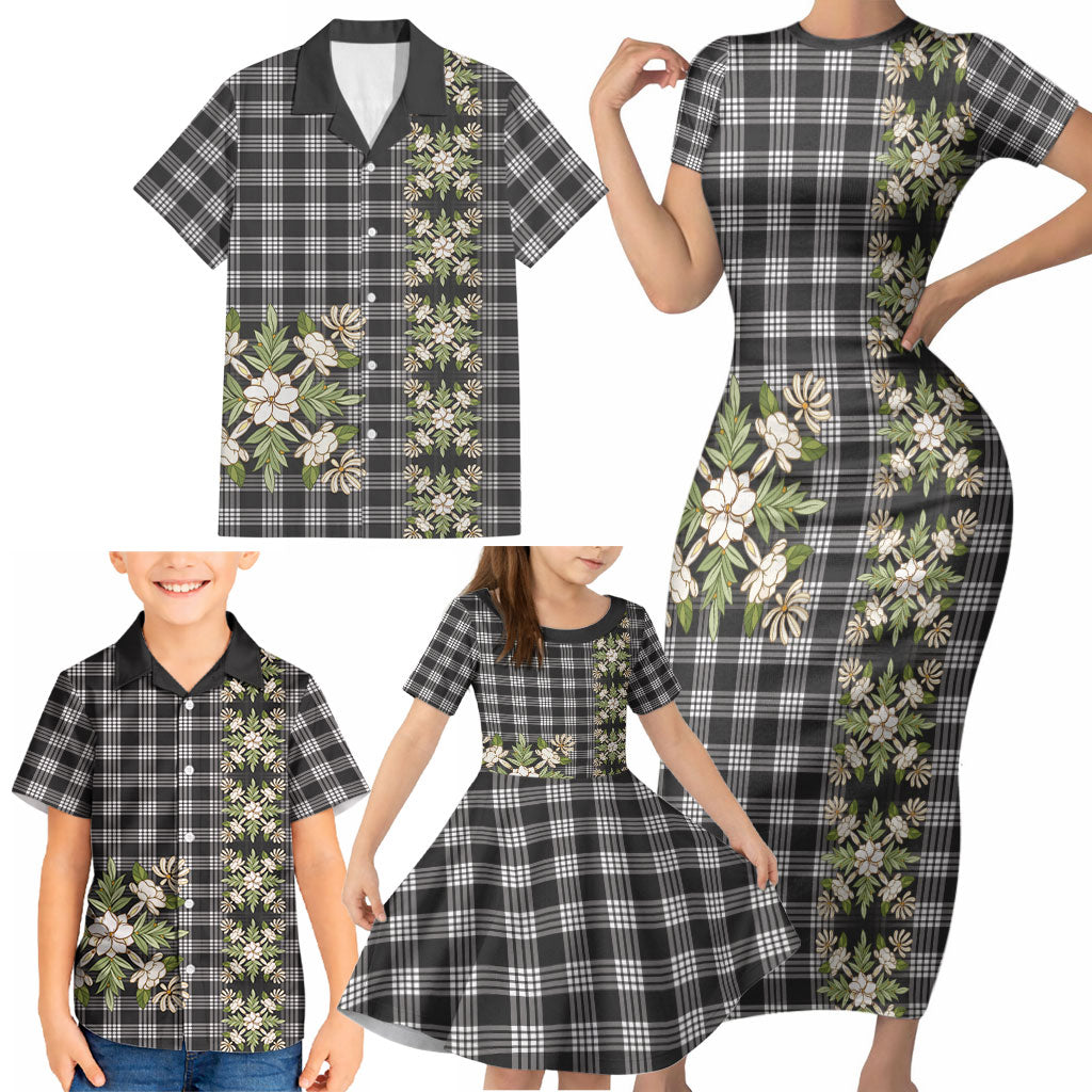 Pauli Hawai'i Palaka Squares Maile Leaf Family Matching Short Sleeve Bodycon Dress and Hawaiian Shirt Flowers Hawaiian Quilt Patterns