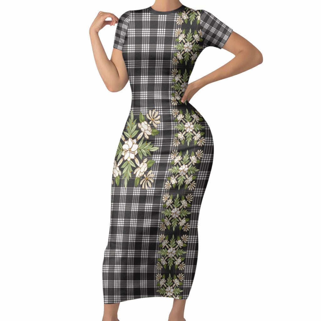 Pauli Hawai'i Palaka Squares Maile Leaf Short Sleeve Bodycon Dress Flowers Hawaiian Quilt Patterns